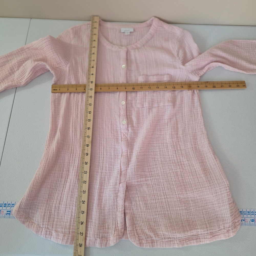 Pure Jill Cotton Gauze Button Top Womens Small Pale Pink Double 3/4 Sleeves - Picture 7 of 11